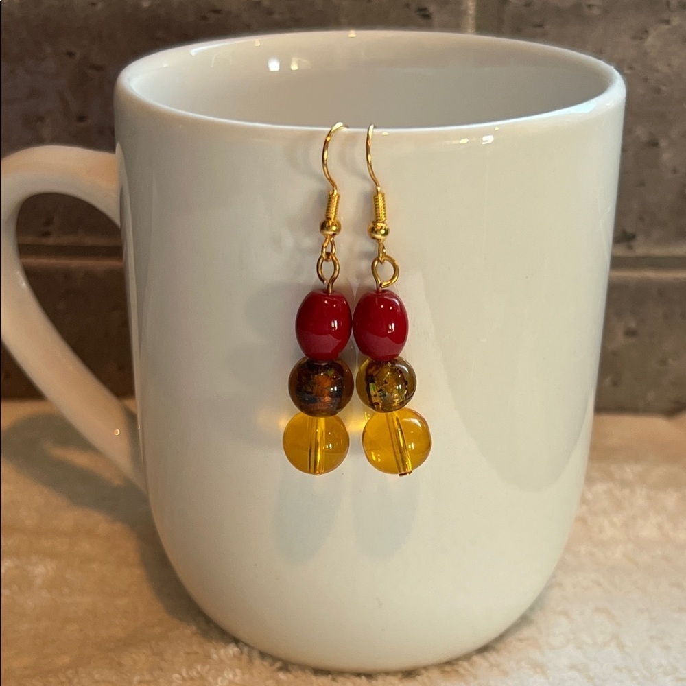 Artisan Red and Yellow Beaded Earrings